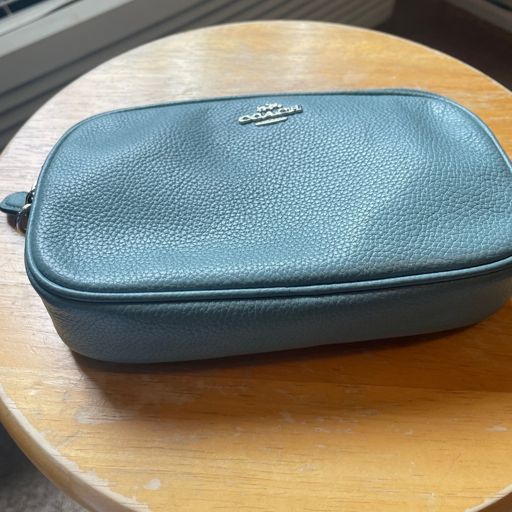 Coach Slate Blue Pebbled Leather Double Zip Crossbody with Silver Hardware - Picture 13 of 14